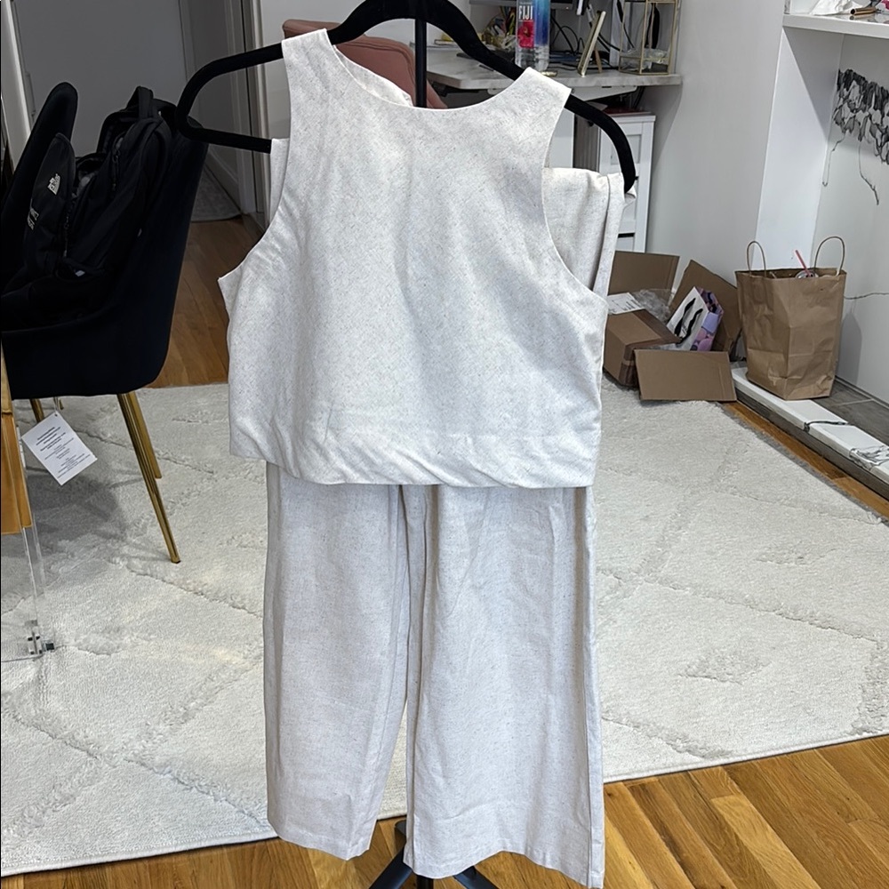 Elegant Beige Linen Two Piece Set